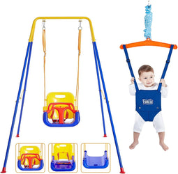 FUNLIO 2-in-1 Schommelset met Deurkrik - Babyschommel en Rebounder - Met Verstelbare Touwen en Zandzakken