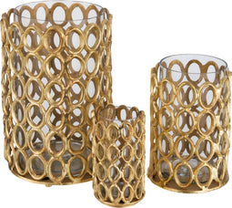 J-Line windlicht Rond Ringen - aluminium - goud - large