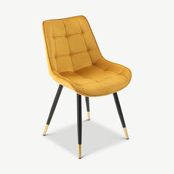 Furnicher – Chloé Dining Chair – Velvet Upholstery – Modern Design – Steel Frame – Yellow Velvet –