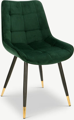 Furnicher Chloé Eetkamerstoel - Fluwelen bekleding - Modern design - Stalen frame - Groene fluweel - Zwarte poten