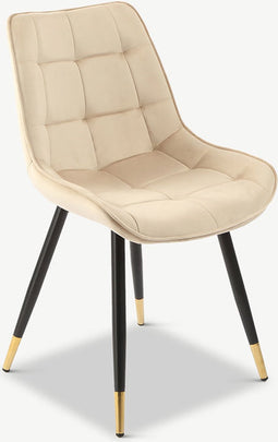 Furnicher Chloé Eetkamerstoel - Fluwelen bekleding - Modern design - Stalen frame - Beige fluweel - Zwarte poten
