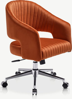 Furnicher Constance Bureaustoel - Velours Zitting - Chroom Frame - Hoogte Verstelbaar - Draaibaar - Oranje