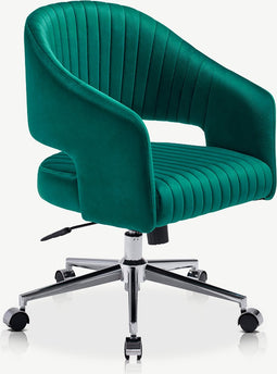 Furnicher Constance Bureaustoel - Velours Zitting - Chroom Frame - Hoogte Verstelbaar - Draaibaar - Groen