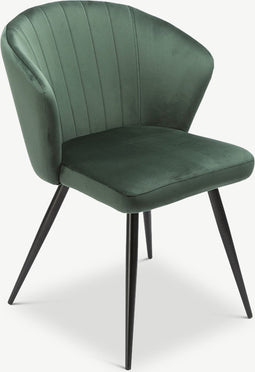 Furnicher Cooper Eetkamerstoel - Fluwelen bekleding - Modern design - Stalen frame - Groene fluweel - Zwarte poten