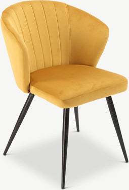 Furnicher Cooper Eetkamerstoel - Fluwelen bekleding - Modern design - Stalen frame - Geel fluweel - Zwarte poten