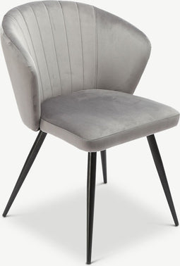 Furnicher Cooper Eetkamerstoel - Fluwelen bekleding - Modern design - Stalen frame - Grijs fluweel - Zwarte poten