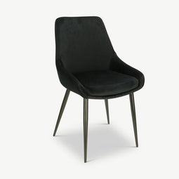 Furnicher – Fleur Dining Chair – Velvet Upholstery – Modern Design – Steel Frame – Black Velvet –