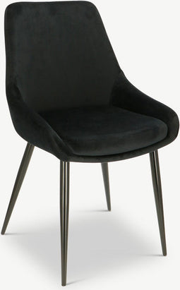 Furnicher Fleur Eetkamerstoel - Fluwelen bekleding - Modern design - Stalen frame - Zwart fluweel - Zwarte poten