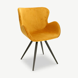 Furnicher – Jack Dining Chair – Velvet Upholstery – Modern Design – Steel Frame – Yellow Velvet –