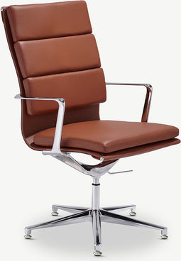 Furnicher Levi Vergaderstoel - Leren Zitting - Chroom Frame - Hoogte Verstelbaar - Draaibaar - Cognac