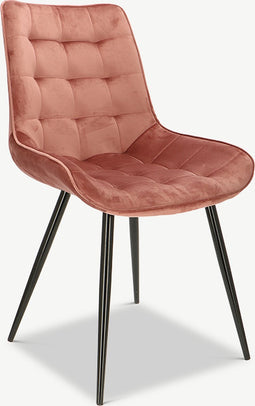 Furnicher Lisboa Eetkamerstoel - Fluweel Bekleding - Modern Ontwerp - Stalen Frame - Roze Fluweel - Zwarte Poten