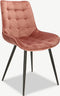 Furnicher Lisboa Eetkamerstoel - Fluweel Bekleding - Modern Ontwerp - Stalen Frame - Roze Fluweel - Zwarte Poten