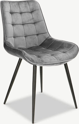 Furnicher Lisboa Eetkamerstoel - Fluweel Bekleding - Modern Ontwerp - Stalen Frame - Grijs Fluweel - Zwarte Poten