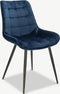 Furnicher Lisboa Eetkamerstoel - Fluweel Bekleding - Modern Ontwerp - Stalen Frame - Blauw Fluweel - Zwarte Poten