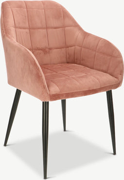 Furnicher Luca Eetkamerstoel - Fluweel Bekleding - Modern Ontwerp - Stalen Frame - Roze Fluweel - Zwarte Poten