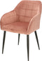 Furnicher Luca Eetkamerstoel - Fluweel Bekleding - Modern Ontwerp - Stalen Frame - Roze Fluweel - Zwarte Poten