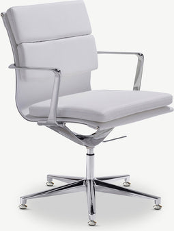Furnicher Lucas Vergaderstoel - Leren Zitting - Chroom Frame - Hoogte Verstelbaar - Draaibaar - Wit