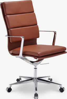Furnicher Maci Bureaustoel - Leren Zitting - Chroom Frame - Hoogte Verstelbaar - Draaibaar - Cognac