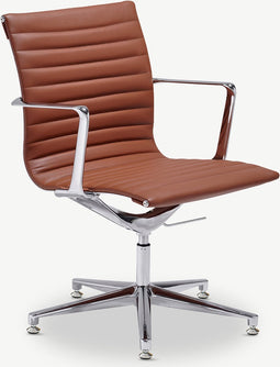 Furnicher Mateo Vergaderstoel - Leren Zitting - Chroom Frame - Hoogte Verstelbaar - Draaibaar - Cognac