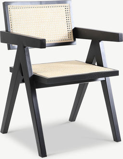 Furnicher Peter Eetkamerstoel - Zitting van bamboe rotan - Modern design - Zwart