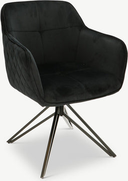 Furnicher Venice Eetkamerstoel - Fluwelen bekleding - Modern design - Stalen frame - Zwart fluweel - Zwarte poten - Draaibare eetkamerstoel