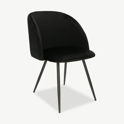 Furnicher – Vesper Dining Chair – Velvet Upholstery – Modern Design – Steel Frame – Black Velvet –