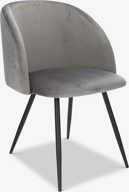 Furnicher Vesper Eetkamerstoel - Fluweel Bekleding - Modern Ontwerp - Stalen Frame - Grijs Fluweel - Zwarte Poten - Draaibare Eetkamerstoel