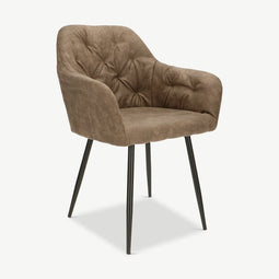 Furnicher – Vinny Dining Chair – Leather Upholstery – Modern Design – Steel Frame – Light Brown