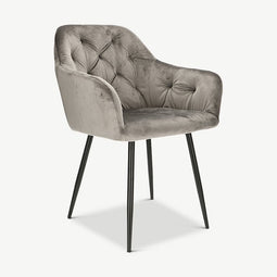 Furnicher – Vinny Dining Chair – Velvet Upholstery – Modern Design – Steel Frame – Grey Velvet –