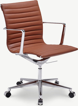 Furnicher Walton bureaustoel - Leren zitting - Chroom frame - In hoogte verstelbaar - Draaibaar - Cognac