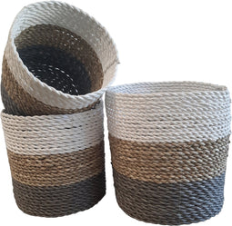 Furnilux Collection plantenbakken - Mandenset - 3 stuks - Wit en Naturel en Grijs