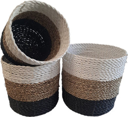 Furnilux Collection plantenbakken - Mandenset (3 stuks) - Wit en naturel en zwart