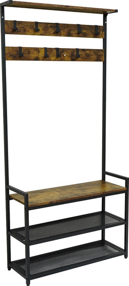 Furnilux - Grote kapstok - kledingrek met schoenenrek en hoedenplank - garderobe met 9 haken en zitvlak