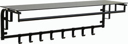 Furnilux - Kapstok 110 x 30 x 27 cm - XXXL Wand kapstok De Luxe -FAMILIE Kapstok - Hoedenplank met 8 Haken - GLAS -Zwart