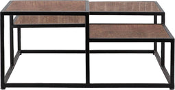 Furnilux - Salontafel - Industrieel - Metaal Zwart - Mango Hout - Hoogteverschillen - 90 x 90 x 40 cm