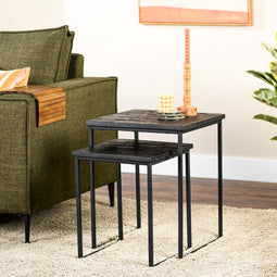 Furntastik Sovana Bijzettafelset van 2, Aged Teak, zwart