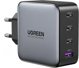 Ugreen Nexode GaN Oplader - 100W USB-C Voeding met 4 Poorten - Power Delivery 3.0 Quick Charge 4.0+ - Zwart