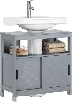 SoBuy FRG128-II-SG - Wastafelonderkast - 2 Schuifdeuren - Grijs 60x60x30cm