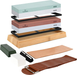VanDijck Dubbelzijdige Messenslijpset - Inclusief 2 Slijpstenen en 5 Accessoires - 400/1000 en 3000/8000