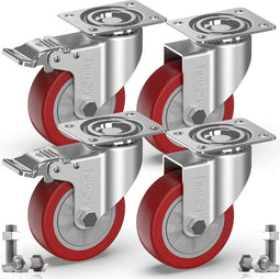 GBL 4x zwenkwielen - 100 mm - 360° draaibaar - Tot 600 kg - PU rubber - Zilver (4 stuks)
