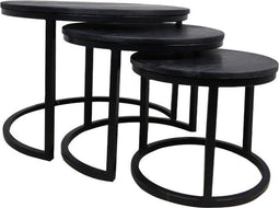 Salontafel District - ø65xø50xø40 - zwart - mangohout/ijzer - set van 3