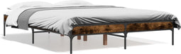 vidaXL - Bedframe - bewerkt - hout - metaal - gerookt - eikenkleurig - 135x190 - cm
