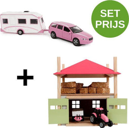 Kids Globe SET Kids-Globe-hooiberg-hout-met-berging+ volvo met caravan