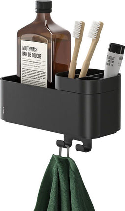 Tiger 2-Store - Doucherek met handdoekhaak en tandenborstelhouder - Zonder boren met TigerFix - 25 cm - Zwart