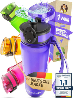 Funkelfuchs® Kinderdrinkfles 500ml – Paars – 100% Lekvrij & Koolzuurbestendig – BPA-vrij &