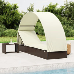 vidaXL - Ligbed - met - rond - dak - 211x57x140 - cm - poly - rattan - bruin