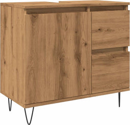 vidaXL - Badkamerkast - 65x33x60 - cm - bewerkt - hout - artisanaal - eikenkleurig