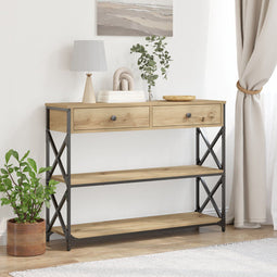 vidaXL - Console - Tafel - Artisan - Eik - 100x28x75 - cm - Geengineerd - Hout - & - Staal
