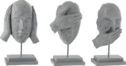J-Line decoratie Figuur Horen/Zien/Zwijgen - polyresin - grijs - 3 stuks