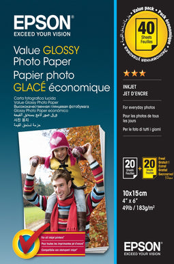 Epson Value Glossy Photo Paper - 10x15 cm - Glans - (2x 20 vellen)